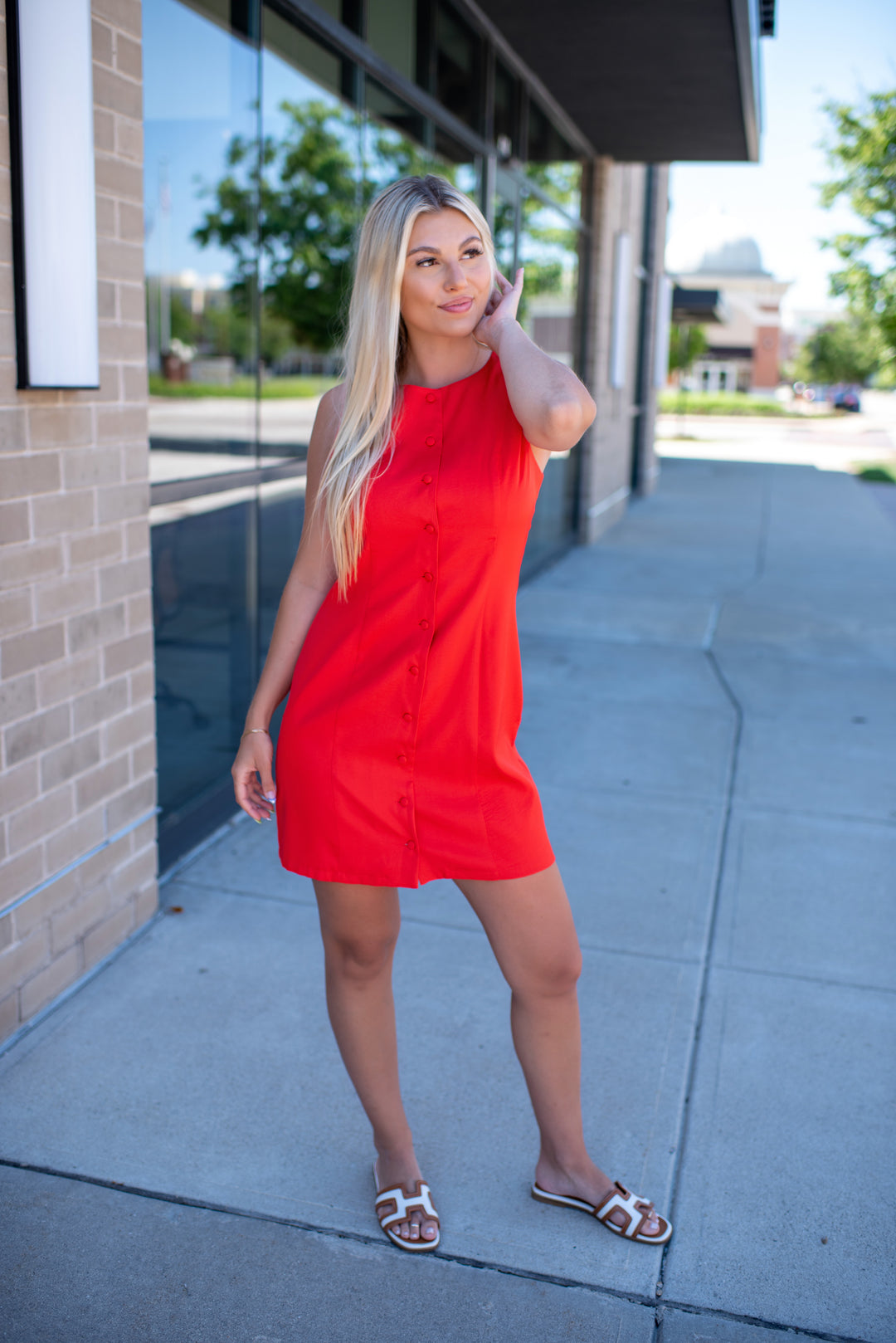 Bessette Button Mini Dress (Red)
