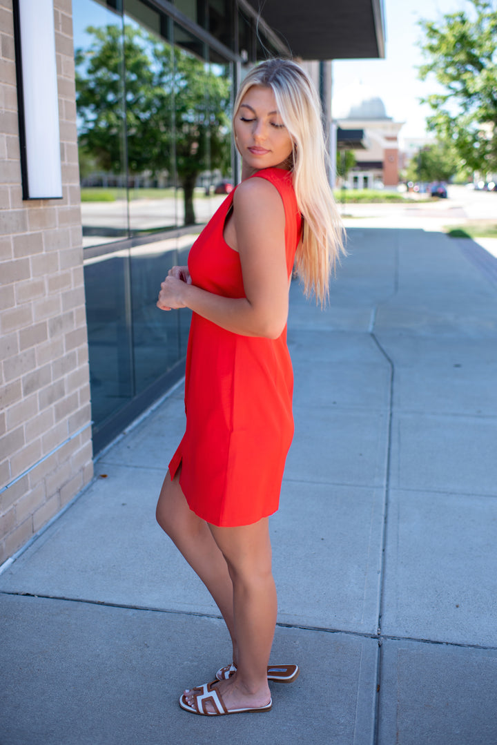Bessette Button Mini Dress (Red)