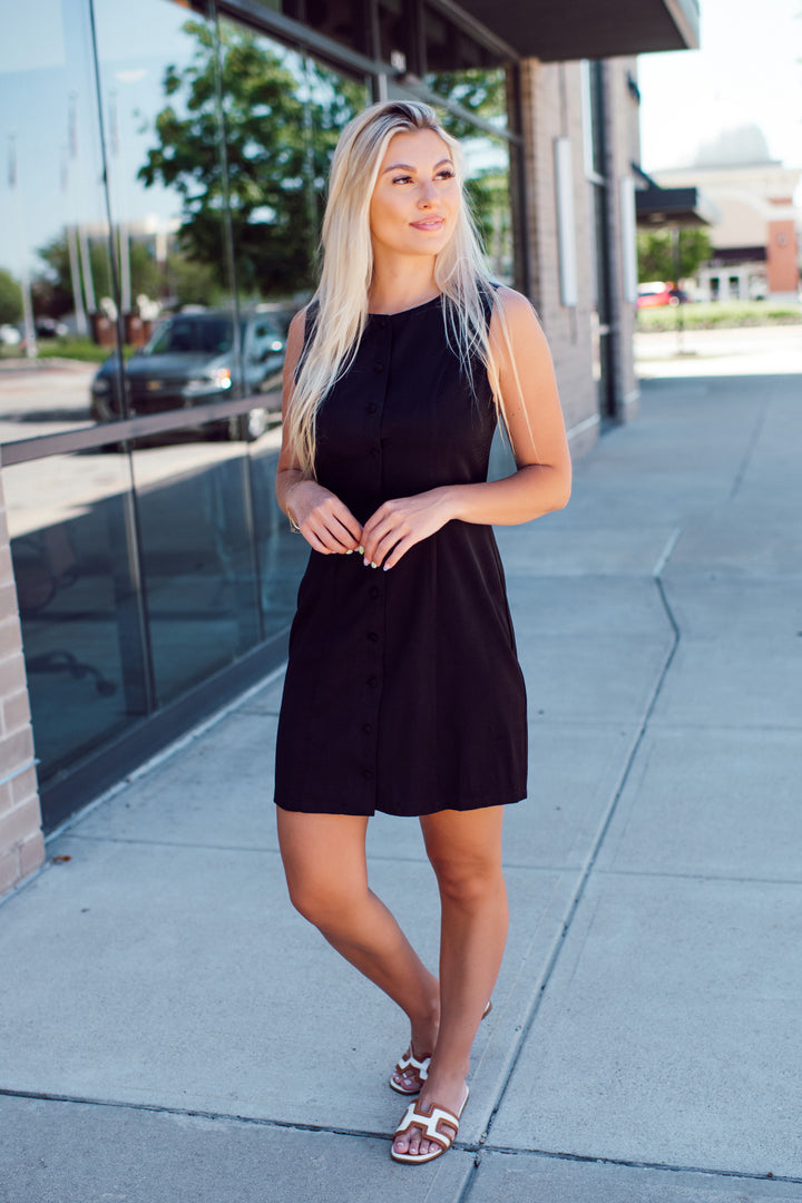 Bessette Button Mini Dress (Black)