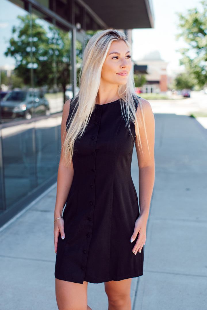 Bessette Button Mini Dress (Black)