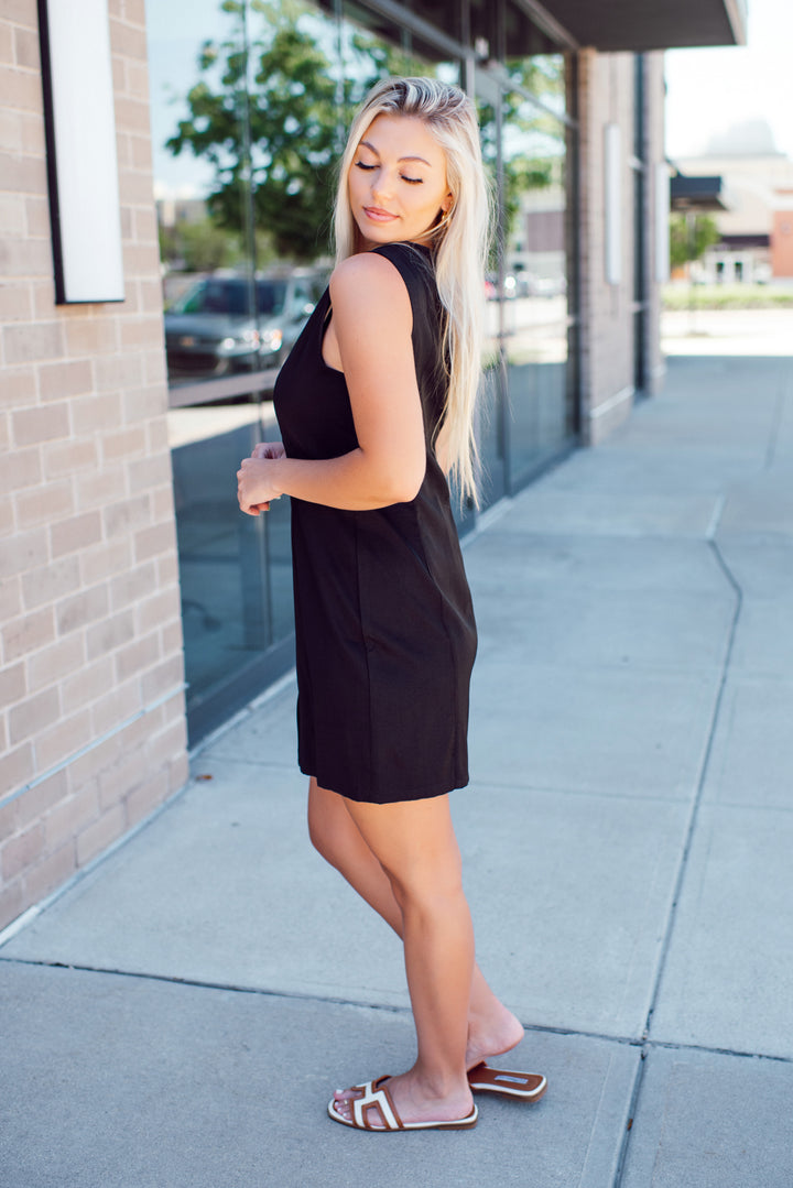 Bessette Button Mini Dress (Black)