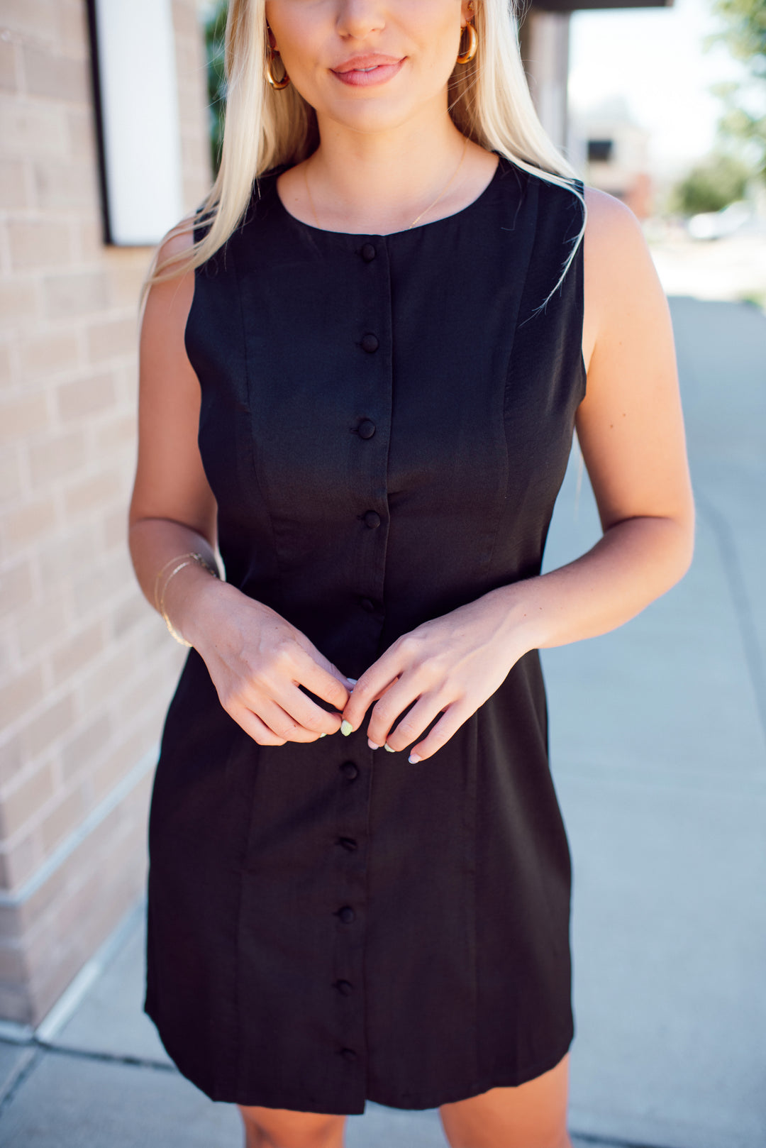 Bessette Button Mini Dress (Black)