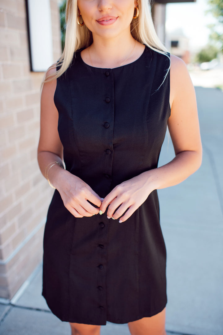 Bessette Button Mini Dress (Black)
