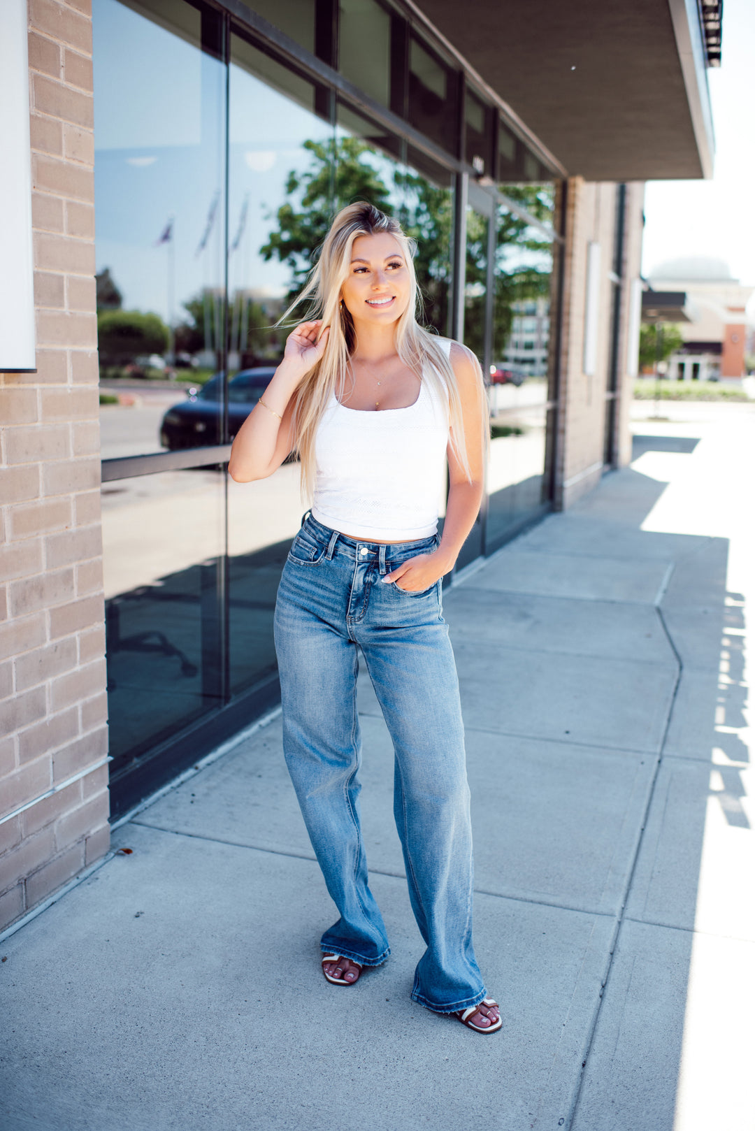 Vervet Brianne Tummy Control Wide Leg Jeans (Medium Wash)