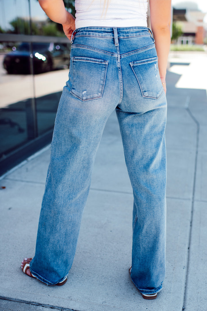 Vervet Brianne Tummy Control Wide Leg Jeans (Medium Wash)