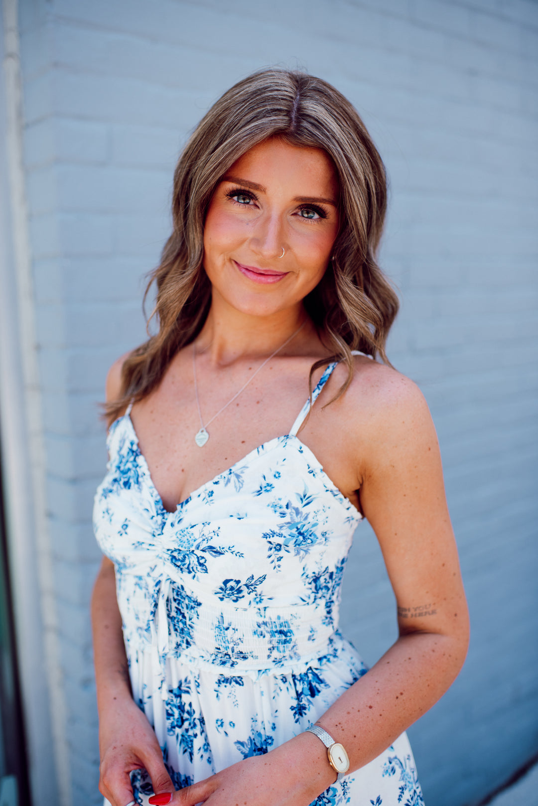 Honeymoon Bloom Midi Dress (Ivory/Blue)
