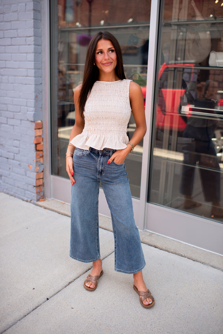 Judy Blue Dottie Wide Crop Jeans (Medium)