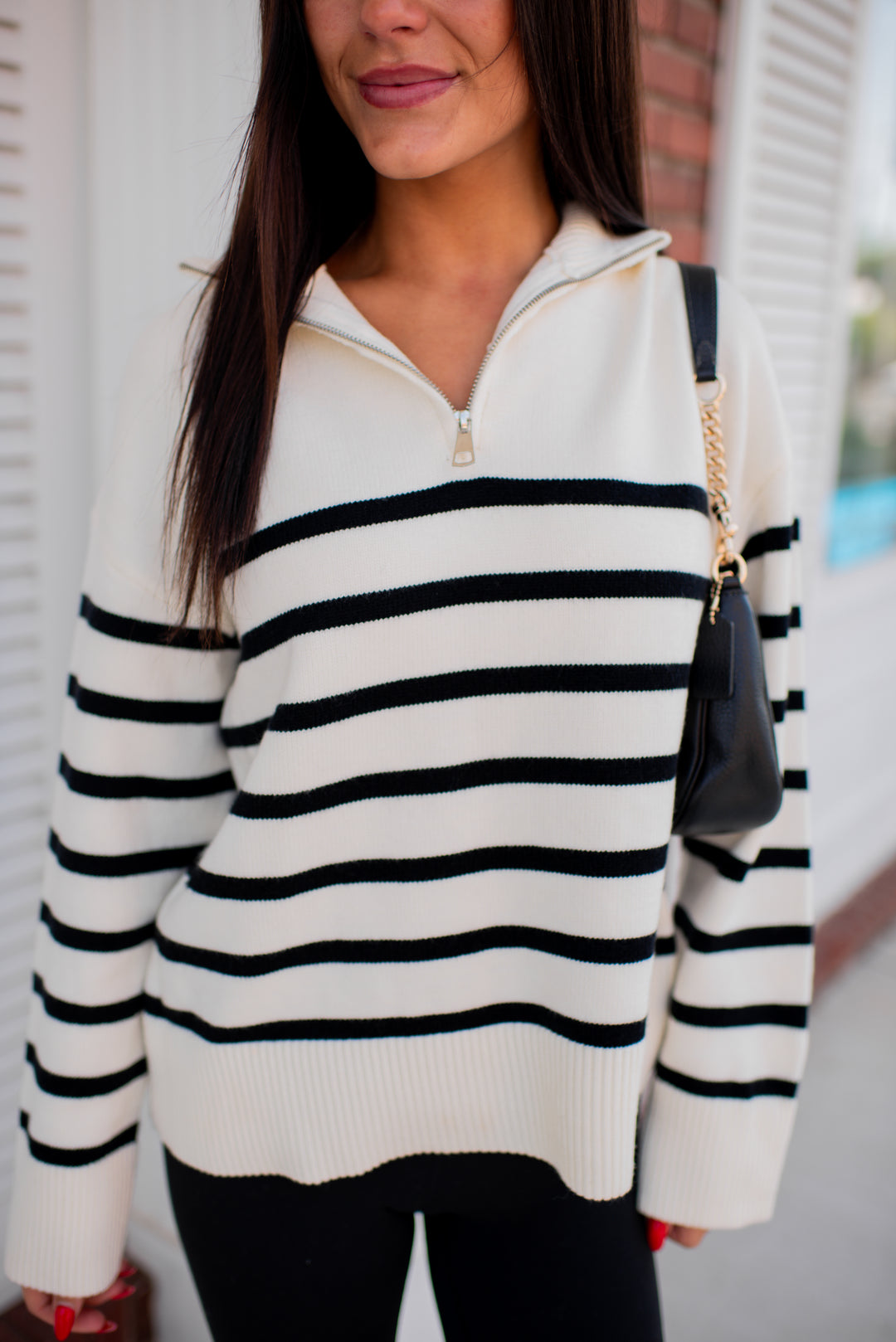 Cozy Coast Quarter Zip Sweater (Cream/Black)