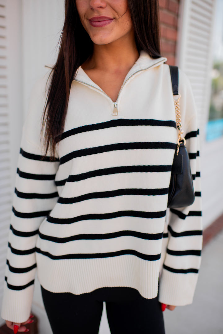 Cozy Coast Quarter Zip Sweater (Cream/Black)