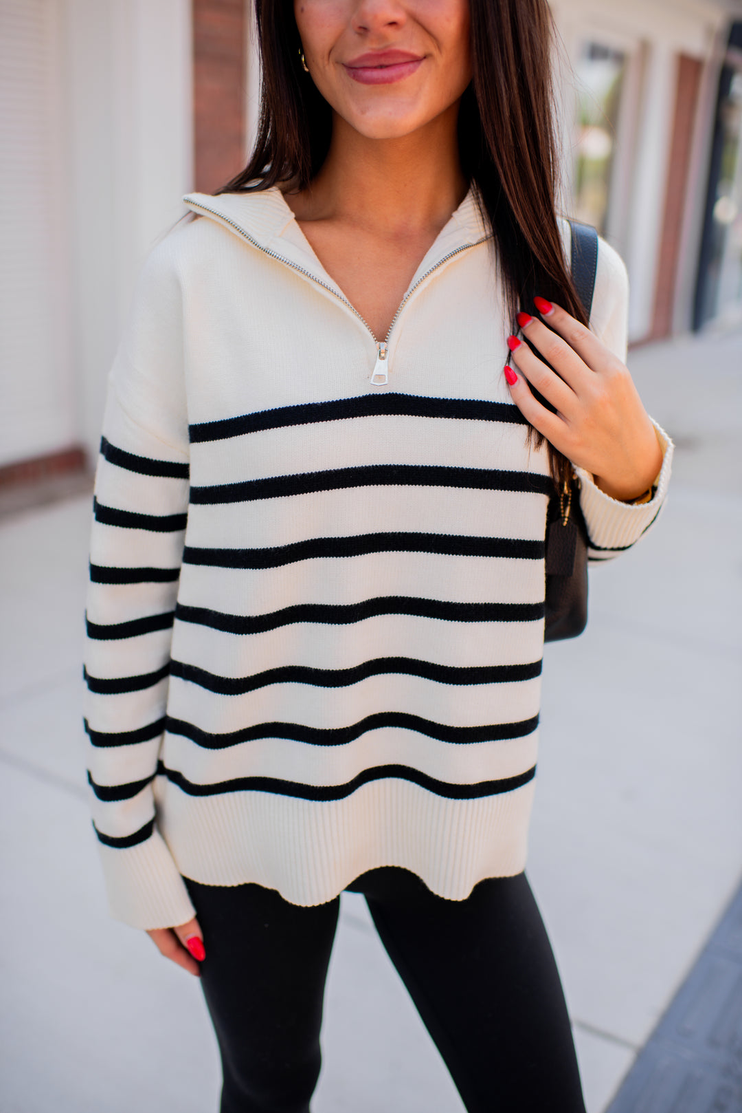 Cozy Coast Quarter Zip Sweater (Cream/Black)