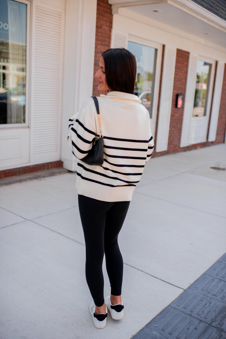Cozy Coast Quarter Zip Sweater (Cream/Black)