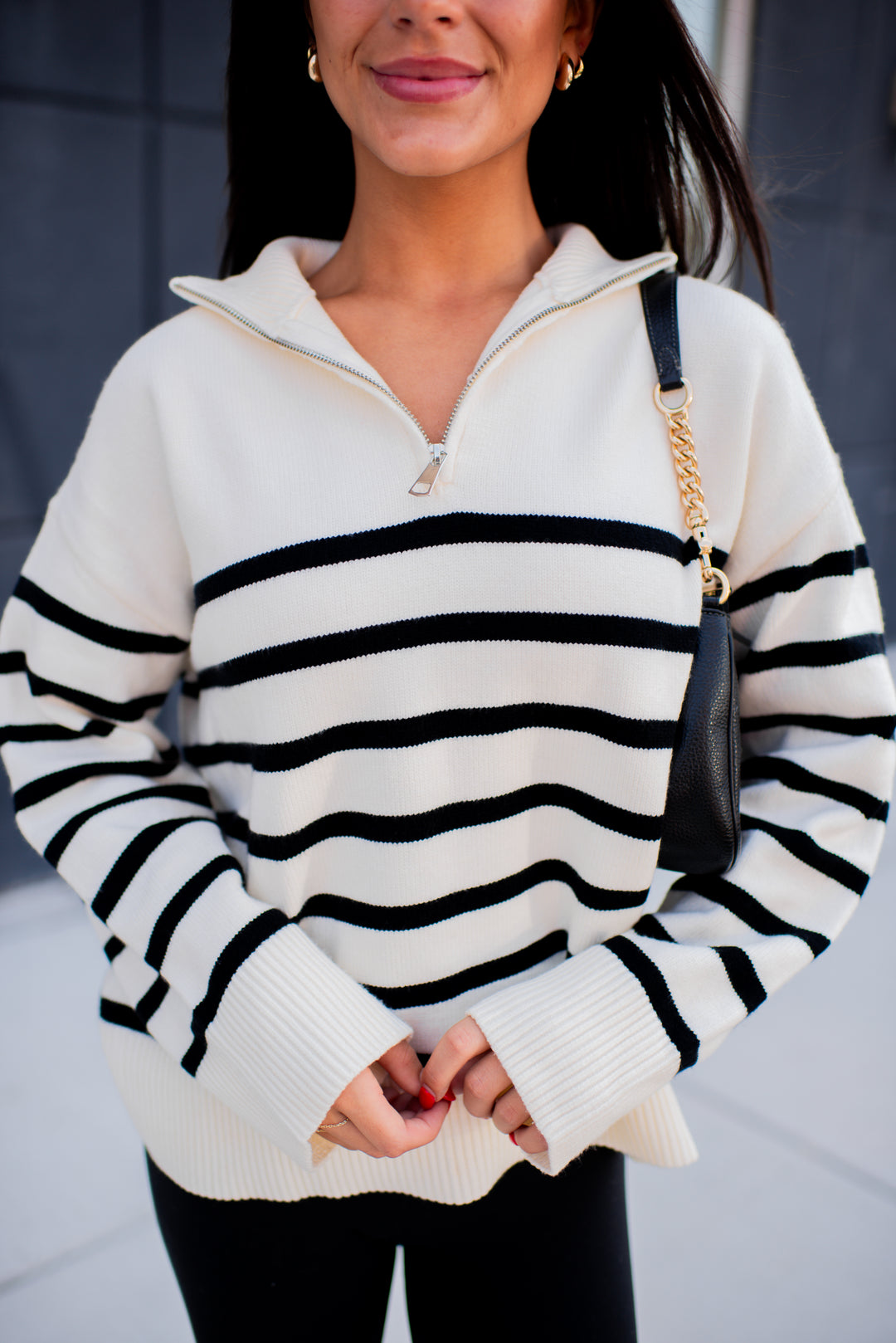 Cozy Coast Quarter Zip Sweater (Cream/Black)