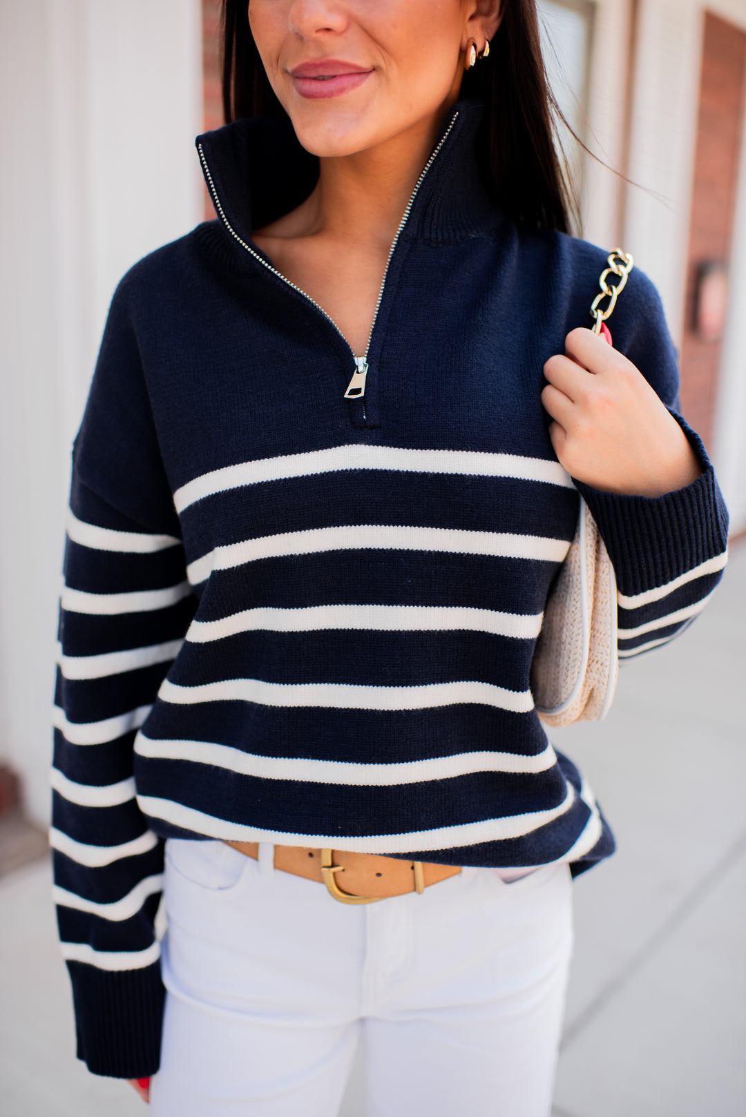 Cozy Coast Quarter Zip Sweater (Navy/Cream)
