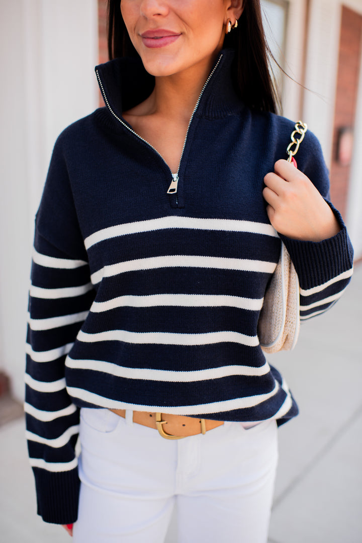 Cozy Coast Quarter Zip Sweater (Navy/Cream)