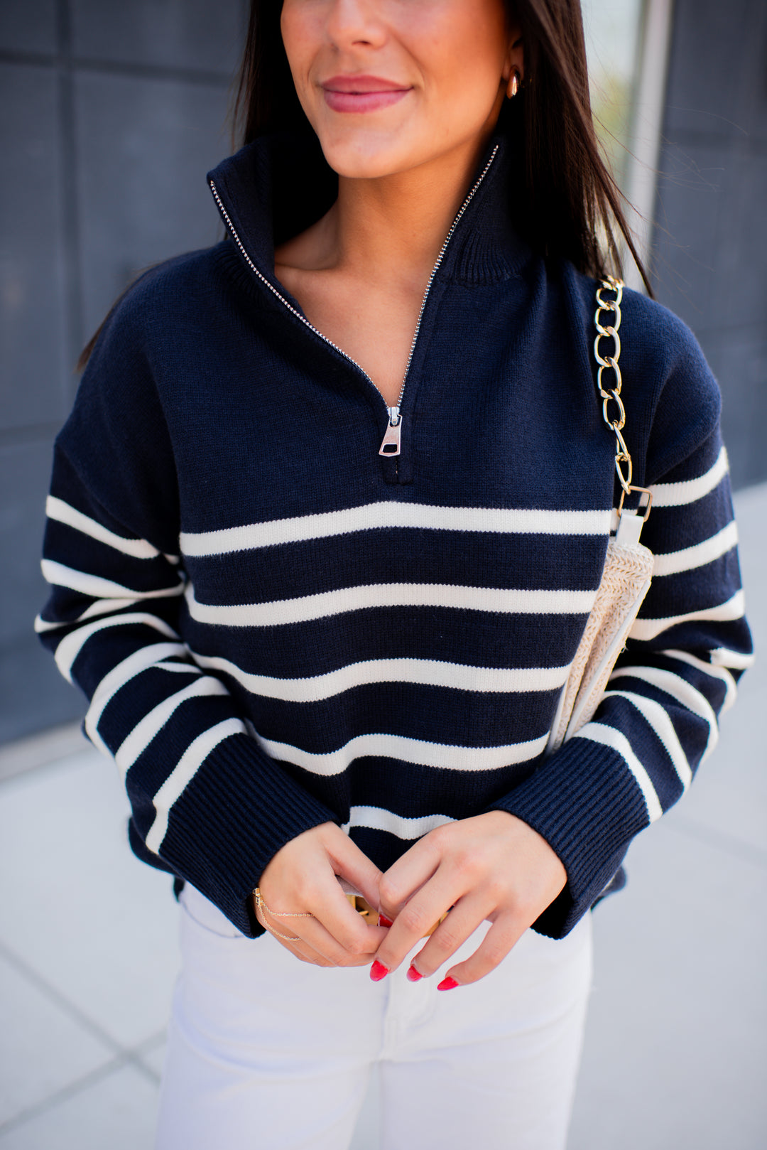 Cozy Coast Quarter Zip Sweater (Navy/Cream)