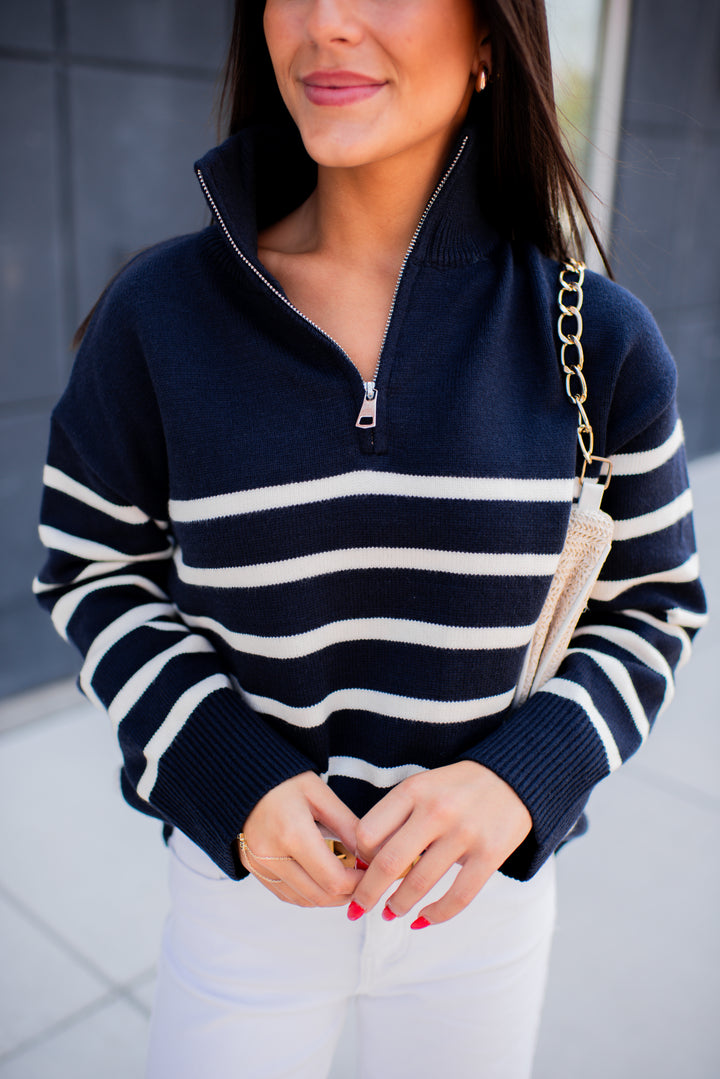Cozy Coast Quarter Zip Sweater (Navy/Cream)