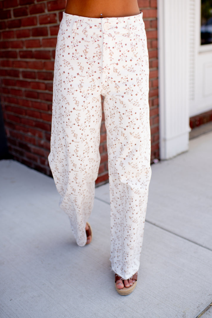 Meadow Bloom Wide Leg Jeans (Cream)