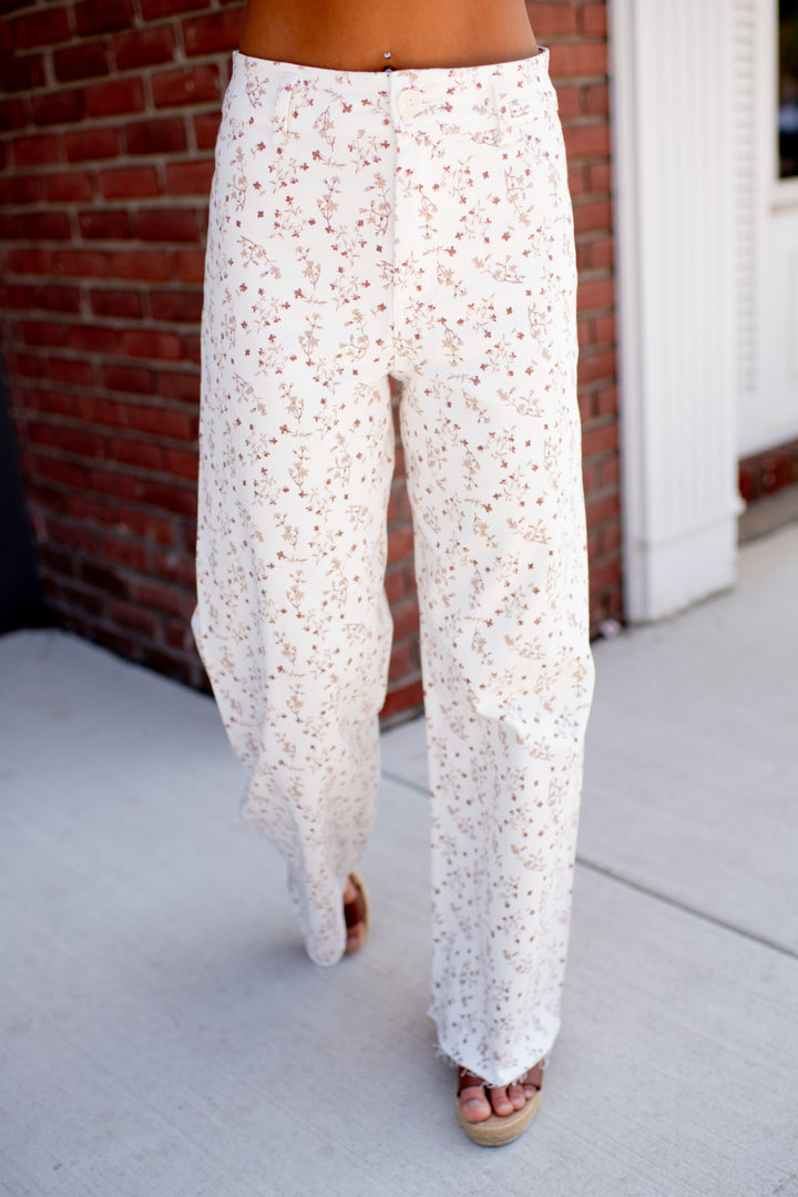 Meadow Bloom Wide Leg Jeans (Cream)