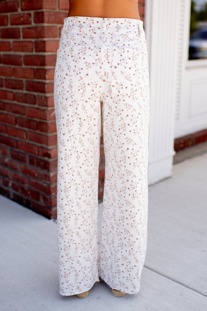 Meadow Bloom Wide Leg Jeans (Cream)