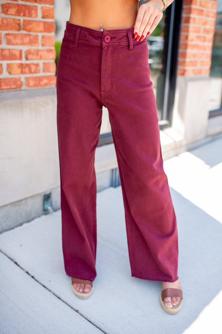 Merlot Straight Wide Leg Jeans (Maroon)