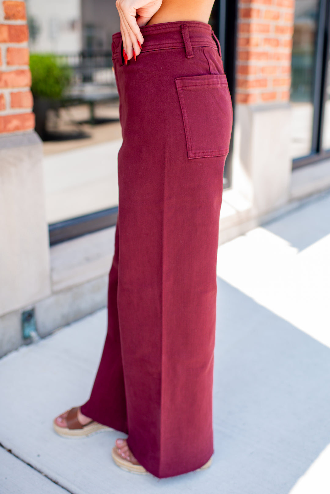 Merlot Straight Wide Leg Jeans (Maroon)