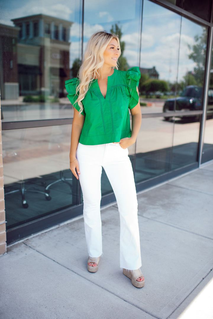 Faith Flare Ruffle Top (Green)