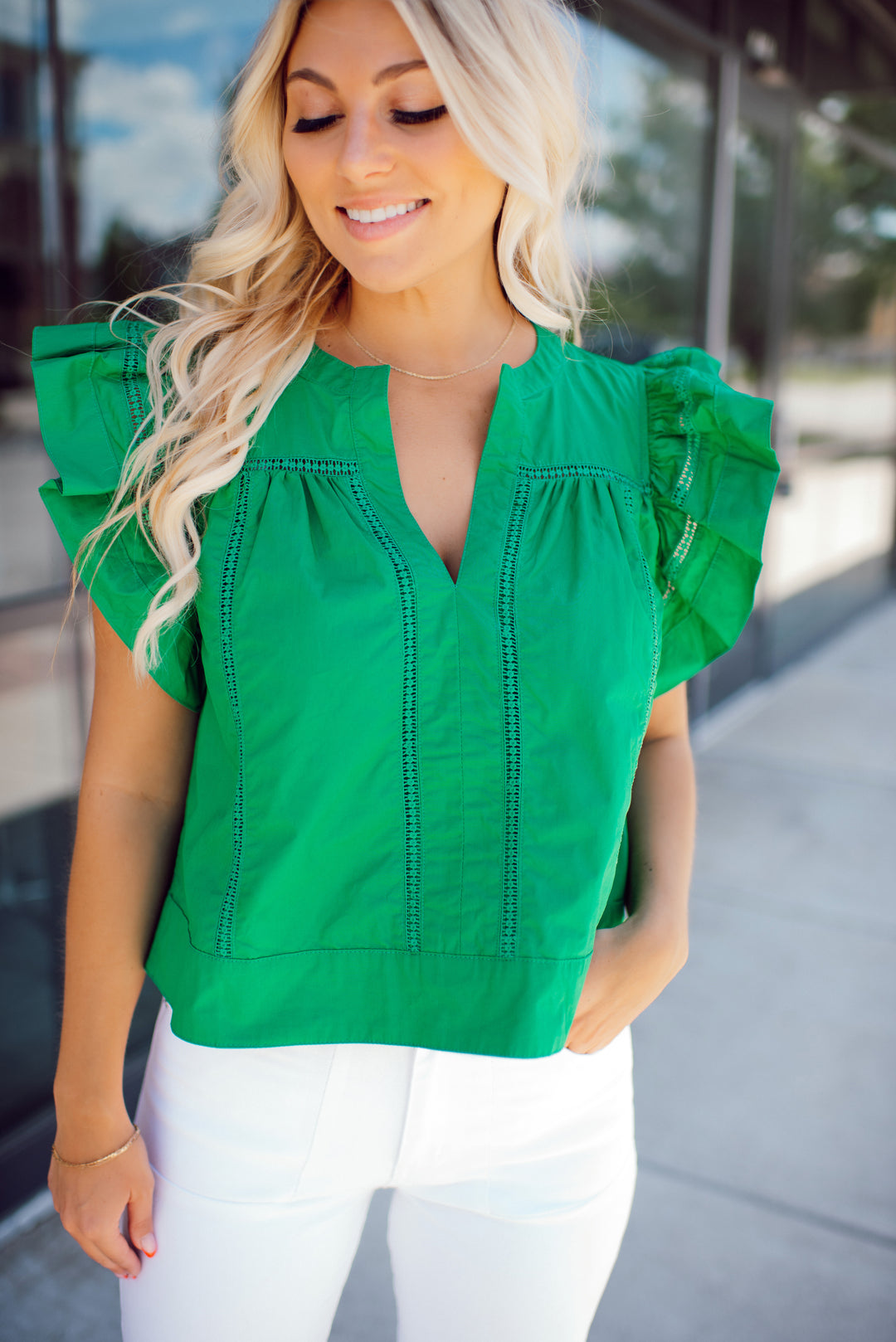 Faith Flare Ruffle Top (Green)