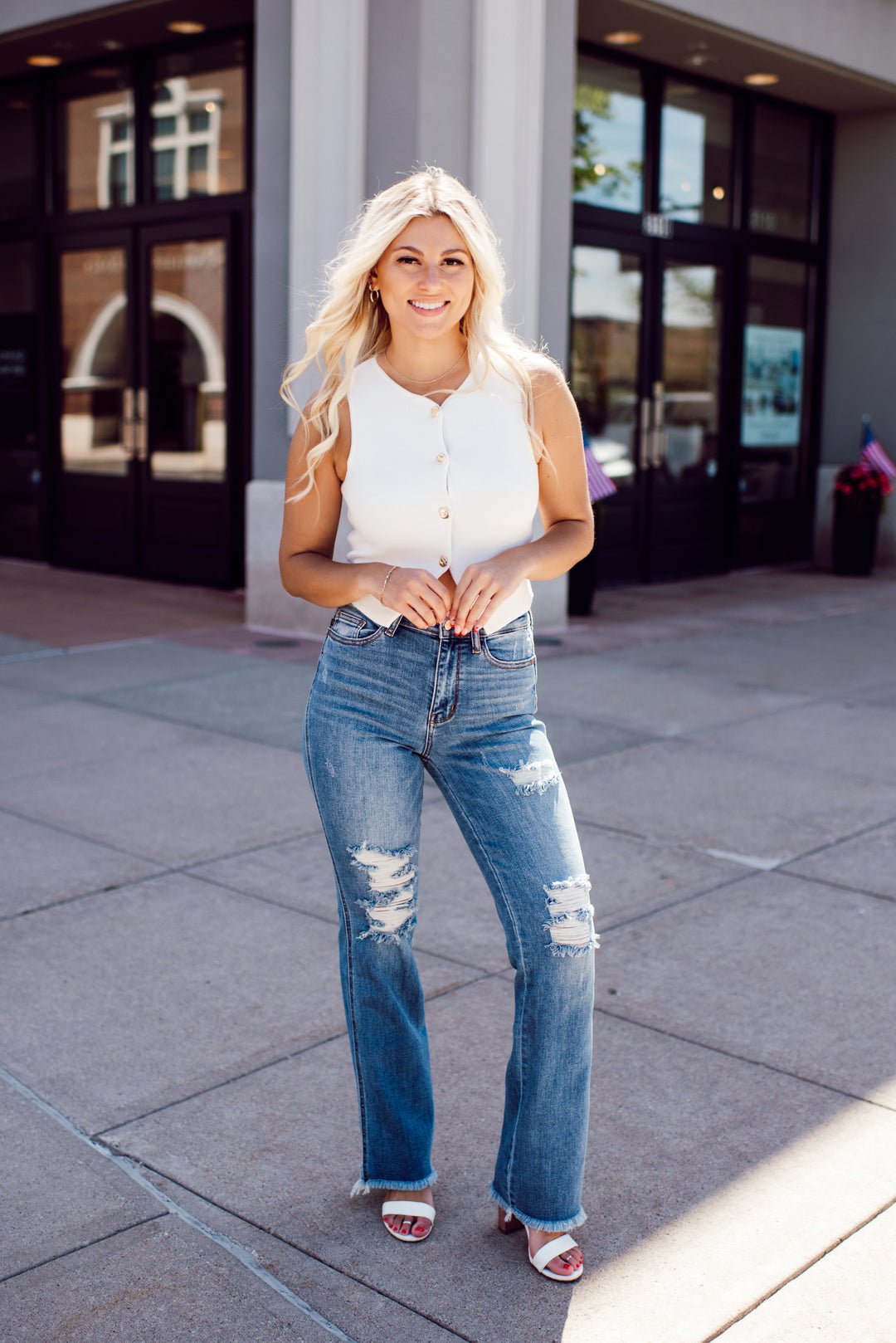 Judy Blue Rachel Destroyed Bootcut Jeans (Medium Wash)