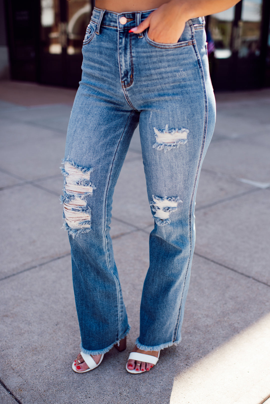 Judy Blue Rachel Destroyed Bootcut Jeans (Medium Wash)