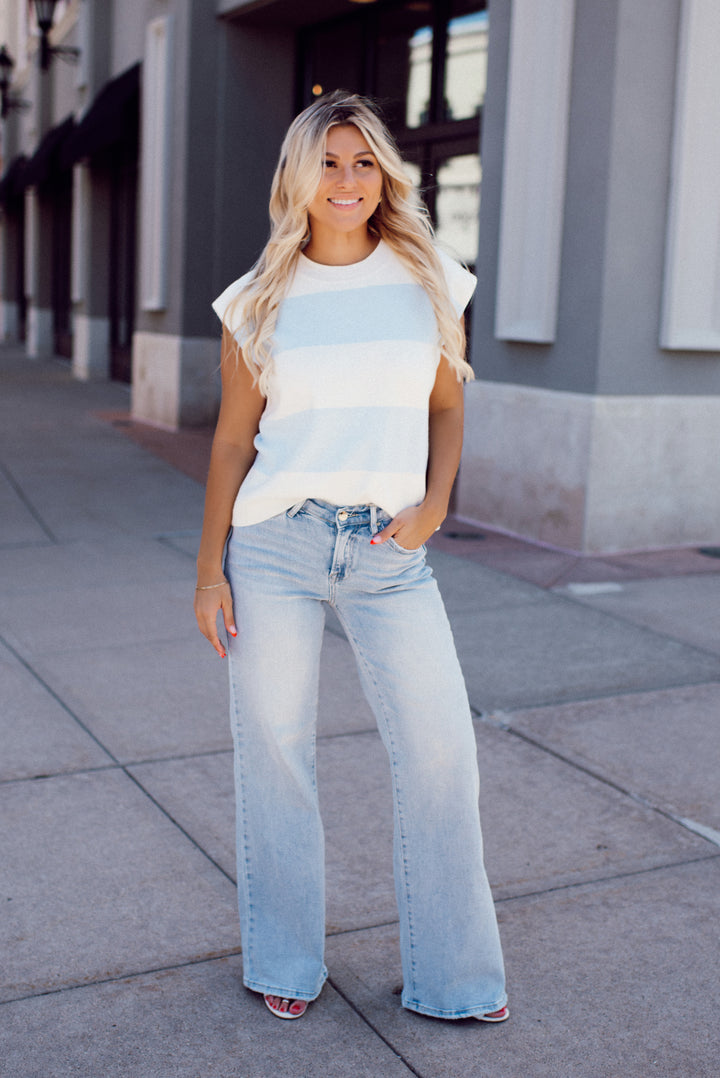 Risen Amelia Mid Rise Wide Leg Denim (Light)