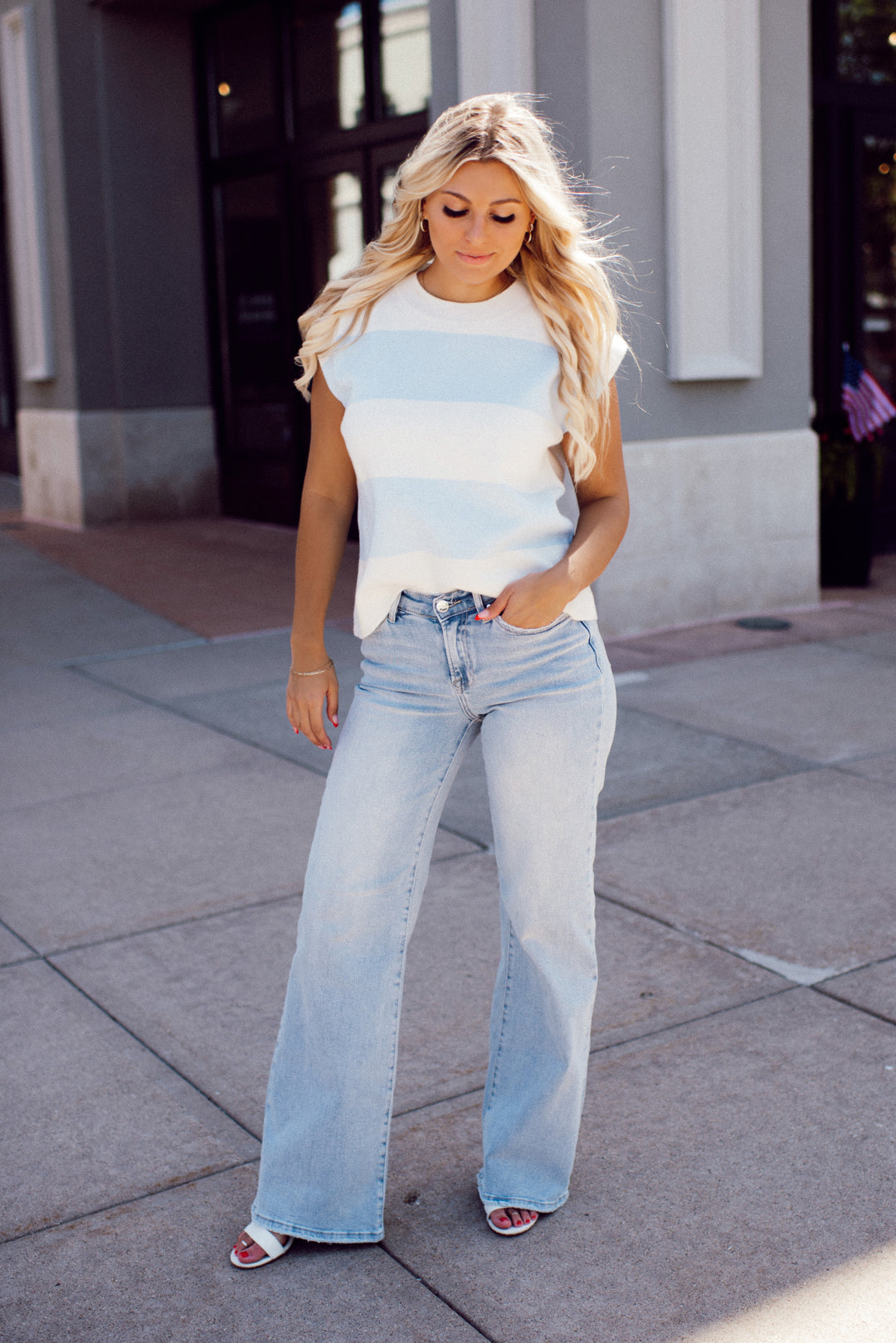 Risen Amelia Mid Rise Wide Leg Denim (Light)