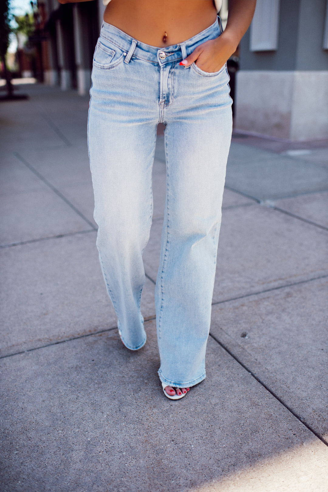 Risen Amelia Mid Rise Wide Leg Denim (Light)