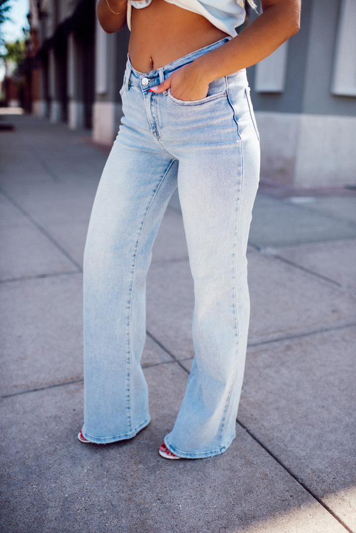 Risen Amelia Mid Rise Wide Leg Denim (Light)