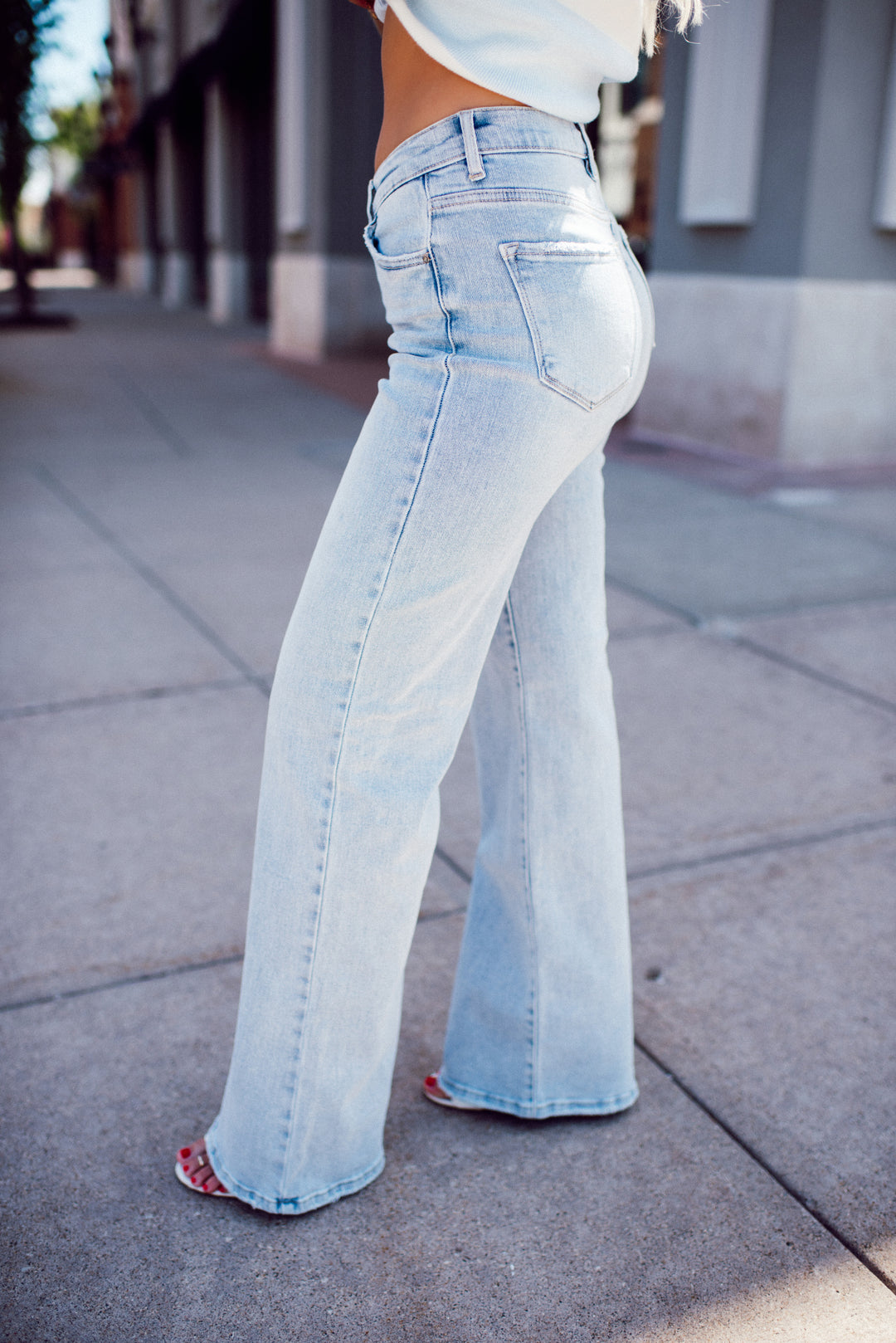 Risen Amelia Mid Rise Wide Leg Denim (Light)