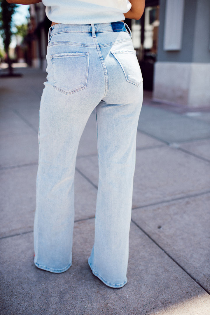 Risen Amelia Mid Rise Wide Leg Denim (Light)
