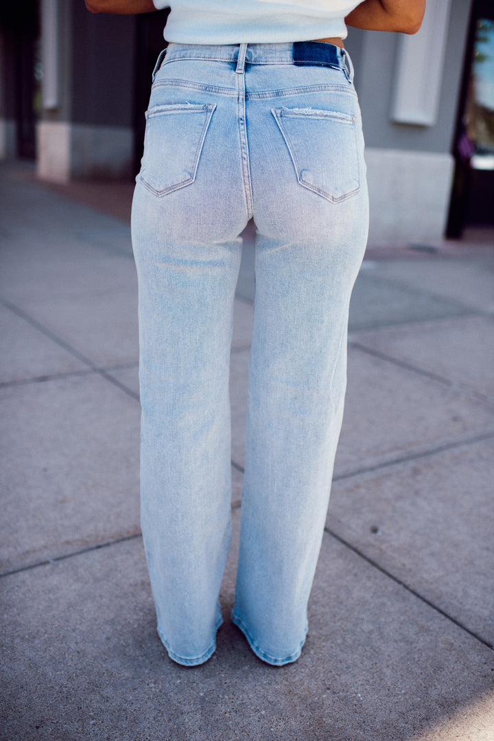 Risen Amelia Mid Rise Wide Leg Denim (Light)