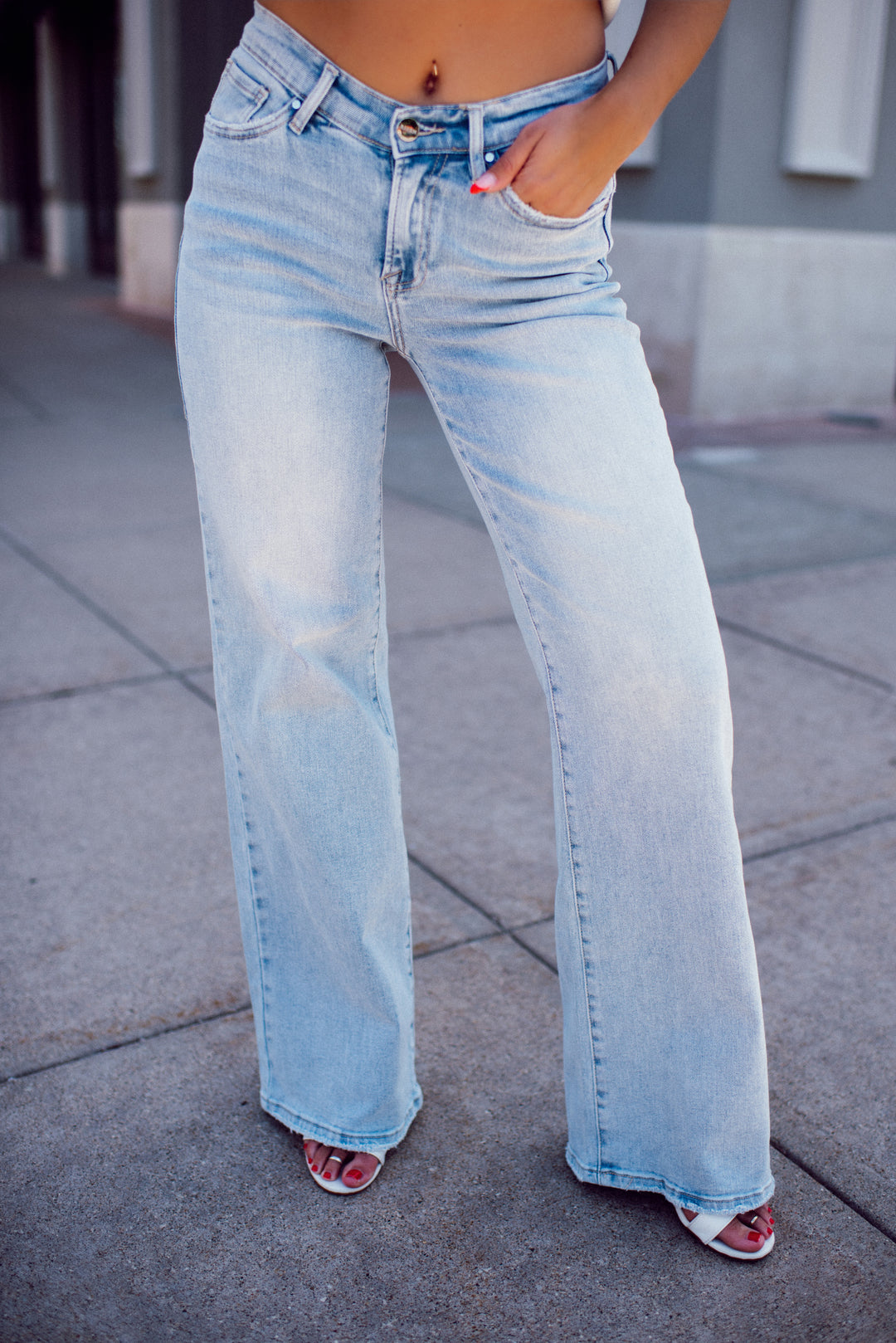 Risen Amelia Mid Rise Wide Leg Denim (Light)