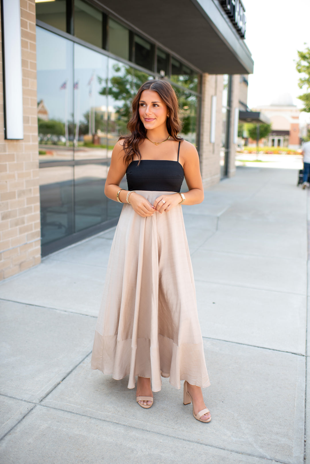 Preppy In Peacock Maxi Dress (Black/Khaki)