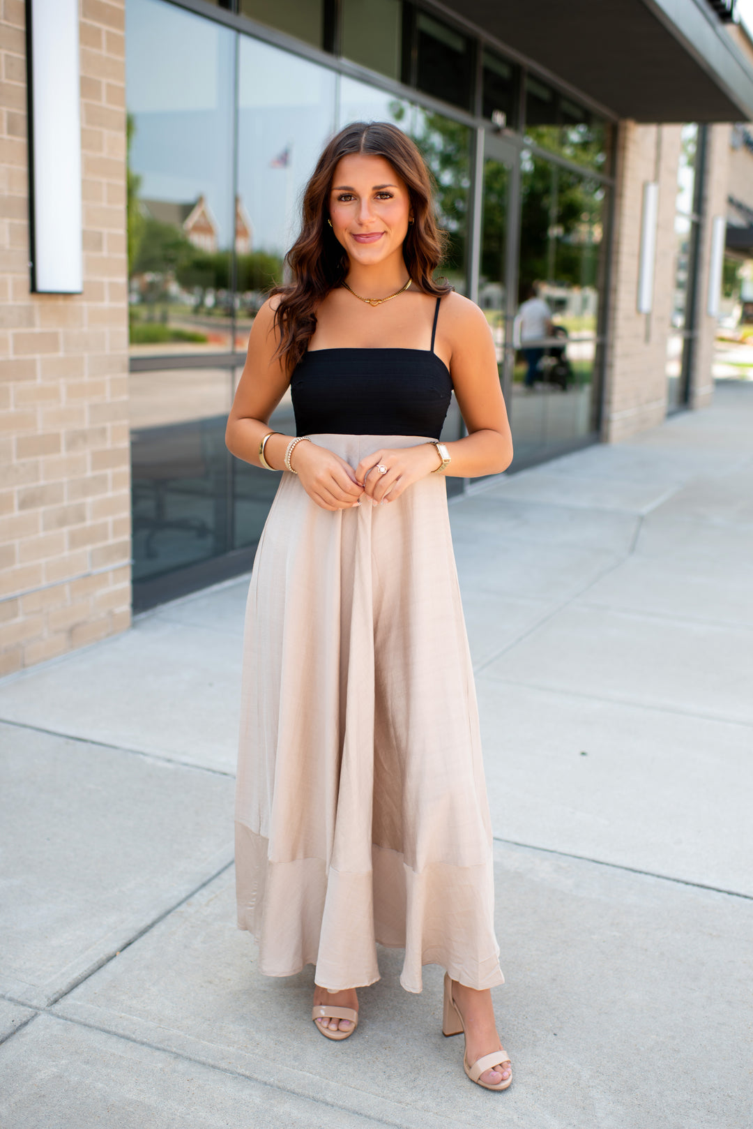 Preppy In Peacock Maxi Dress (Black/Khaki)