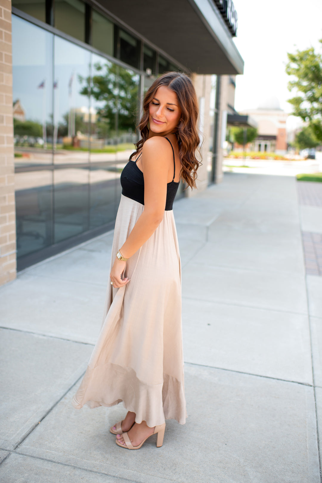 Preppy In Peacock Maxi Dress (Black/Khaki)
