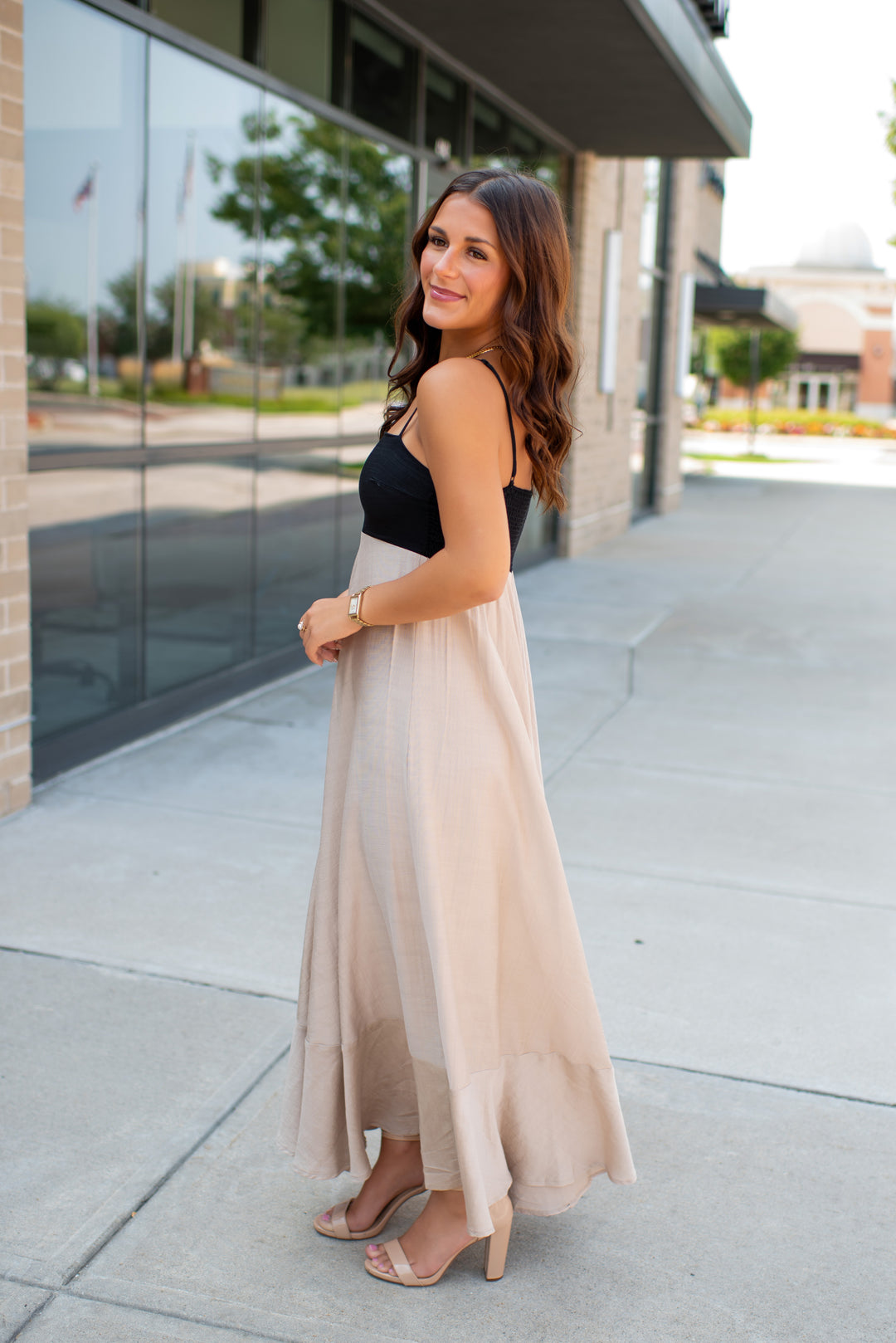 Preppy In Peacock Maxi Dress (Black/Khaki)
