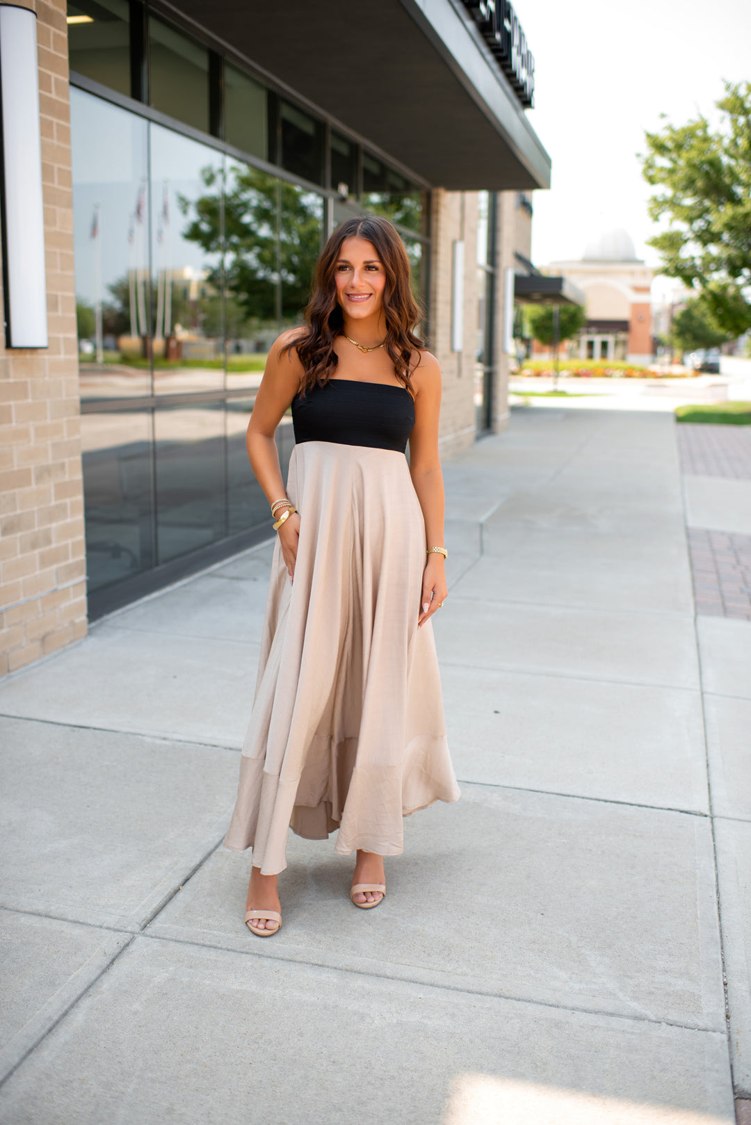 Preppy In Peacock Maxi Dress (Black/Khaki)