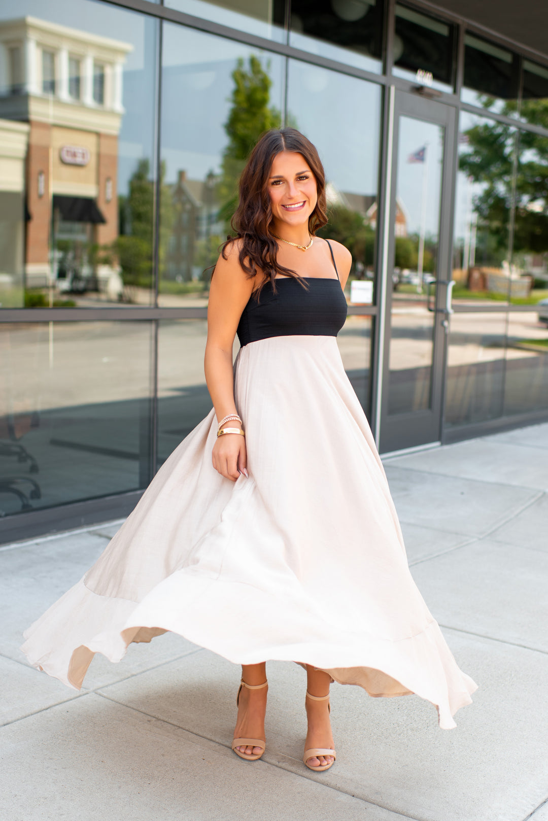 Preppy In Peacock Maxi Dress (Black/Khaki)