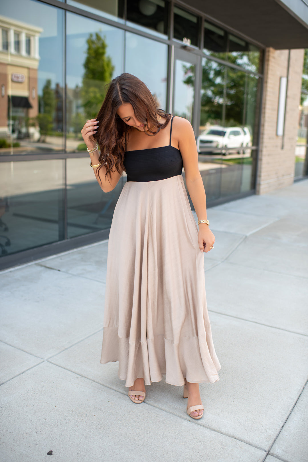 Preppy In Peacock Maxi Dress (Black/Khaki)