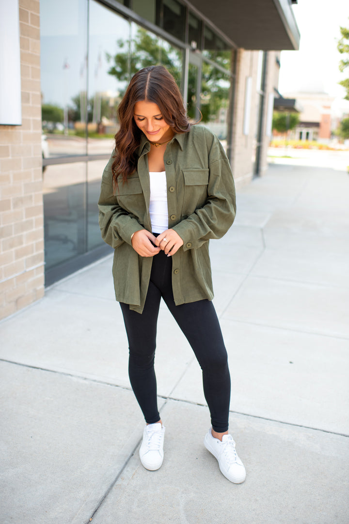 Parker Corduroy Shacket (Olive)