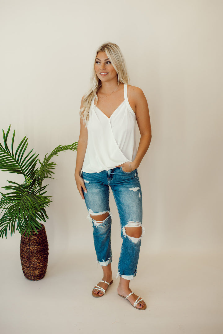 Sure Thing Surplice Tank (Ivory)
