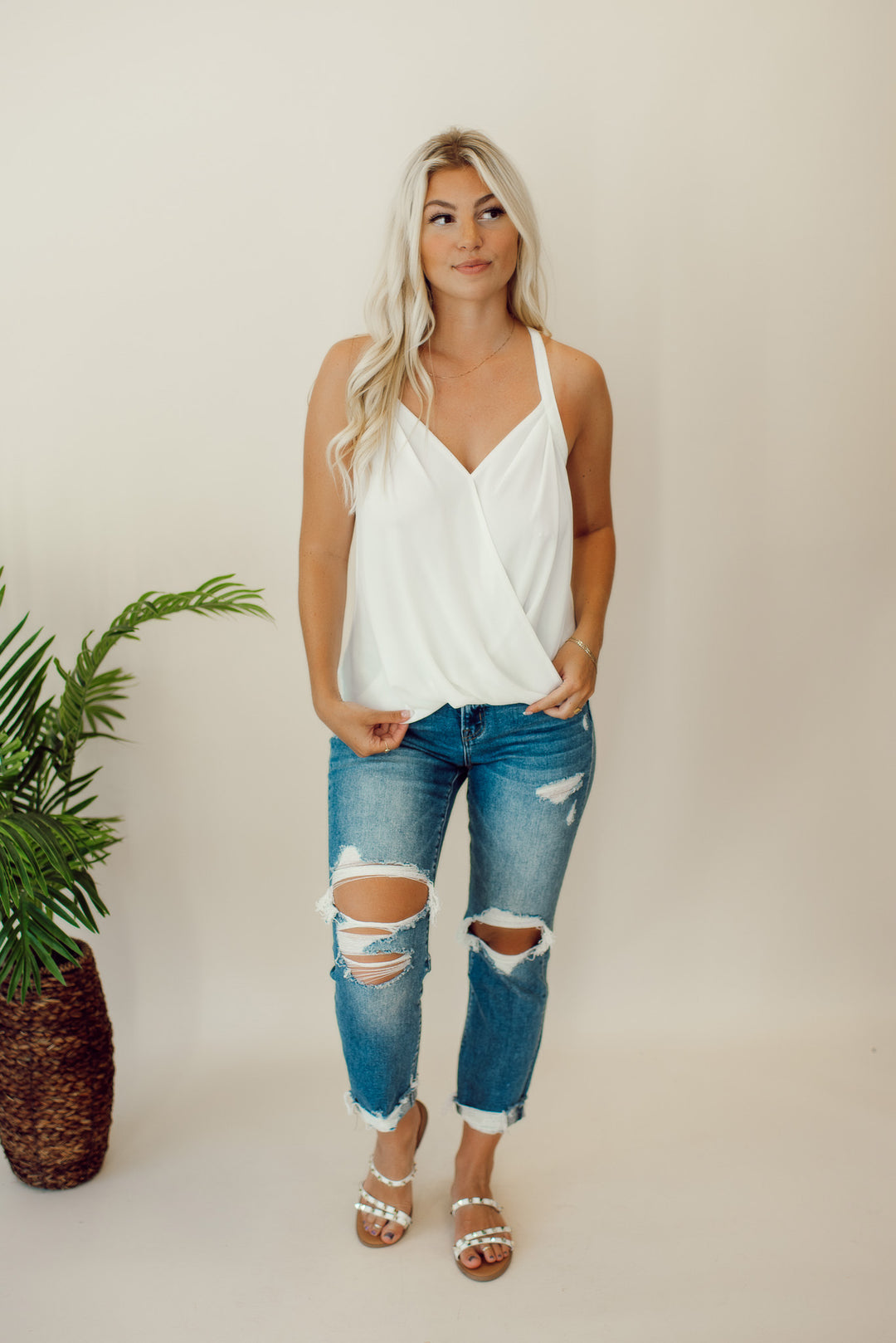 Sure Thing Surplice Tank (Ivory)