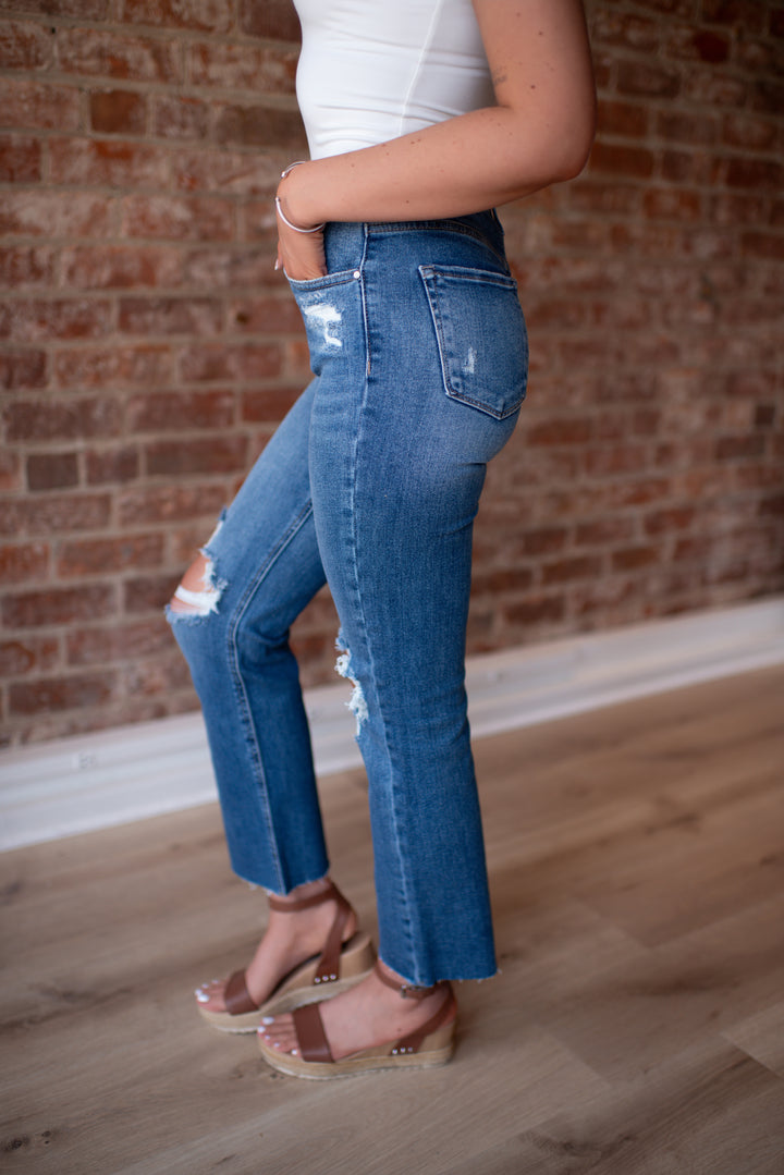 Risen Lylah Distressed Crop Denim (Medium Wash)
