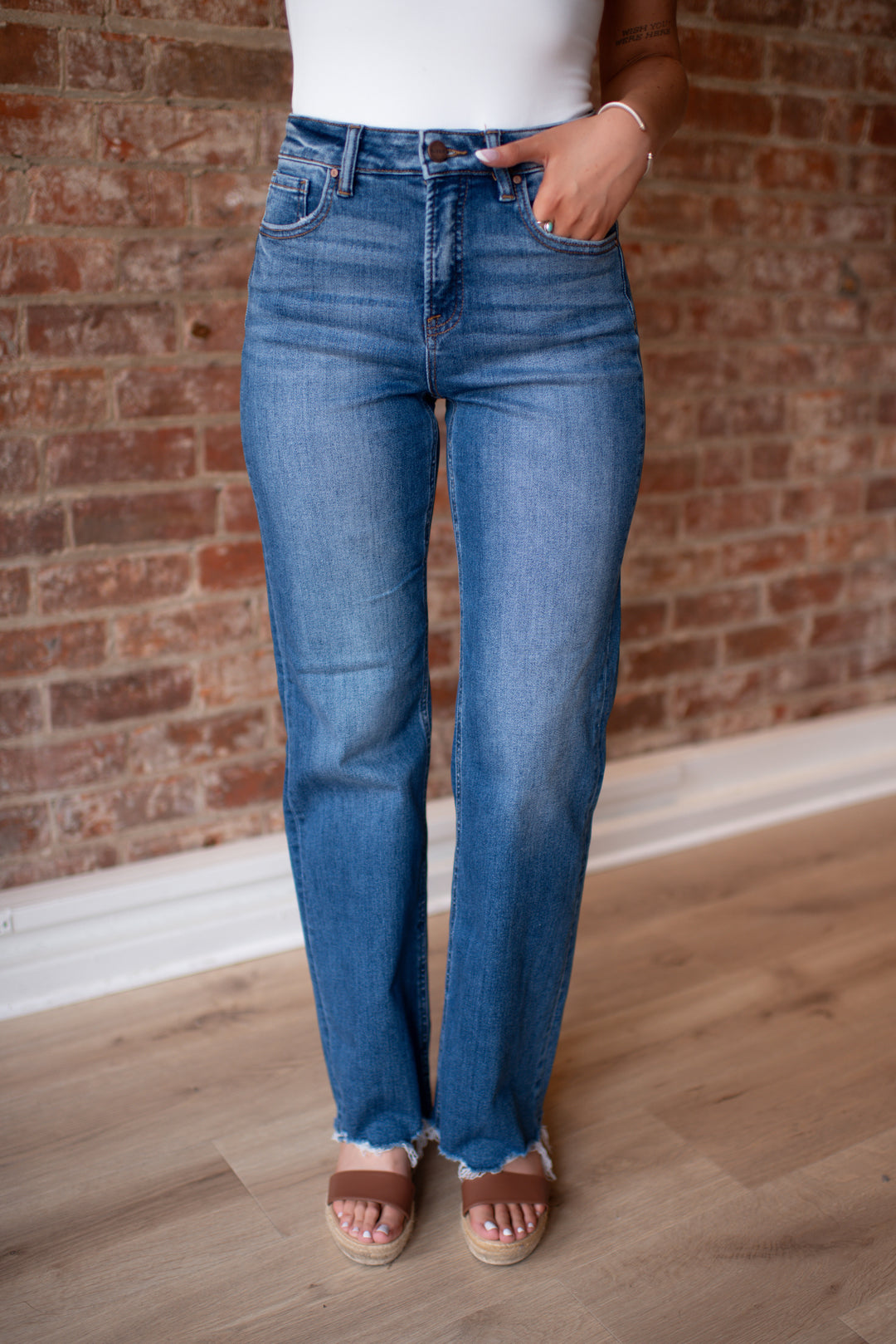 Risen Willow Tummy Control Wide Leg Denim (Dark)