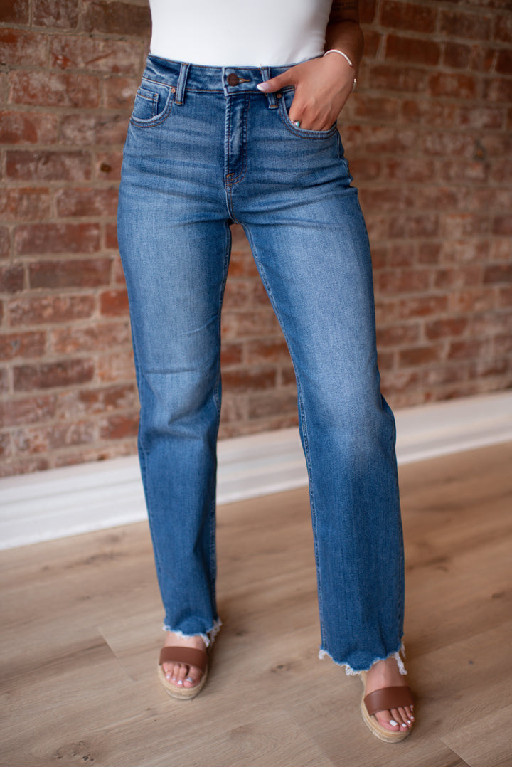 Risen Willow Tummy Control Wide Leg Denim (Dark)